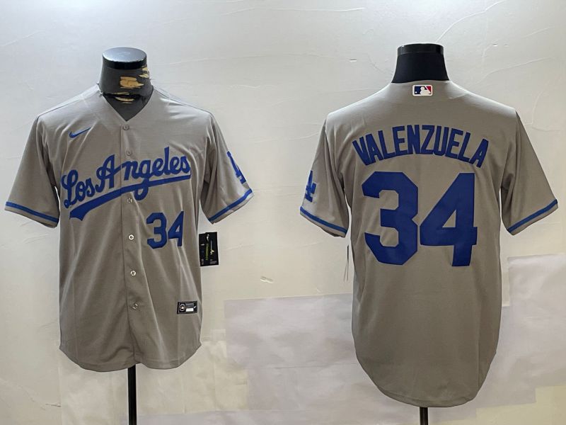 Men Los Angeles Dodgers #34 Valenzuela Grey Game 2024 Nike MLB Jersey style 10292->los angeles dodgers->MLB Jersey
